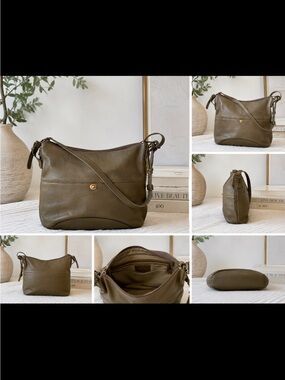 Fossil Olive Green Leather Shoulder Bag with Crossbody Strap Talulla bucket